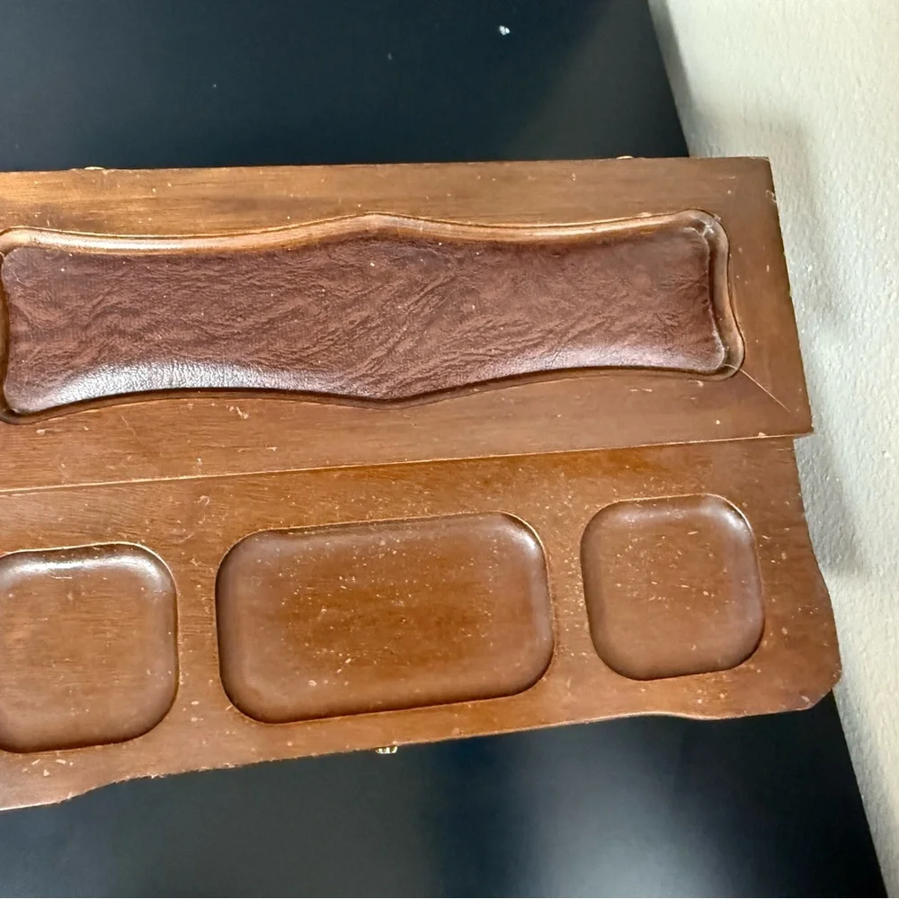 VTG Wood Dresser Valet Box w Drawer Jewelry Change Tie Clips Keys Rings Necklace